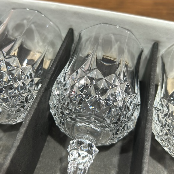 Vintage French D’Arques 4 Longchamp 2oz Crystal Diamond Cut Glasses In Box - Picture 8 of 10